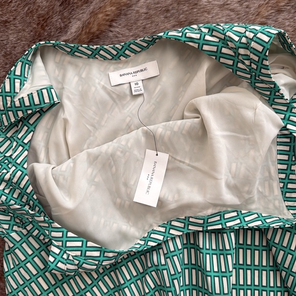 Banana Republic Green Geo Scoop Neck Midi Dress 10 Petite NWT - Picture 9 of 12